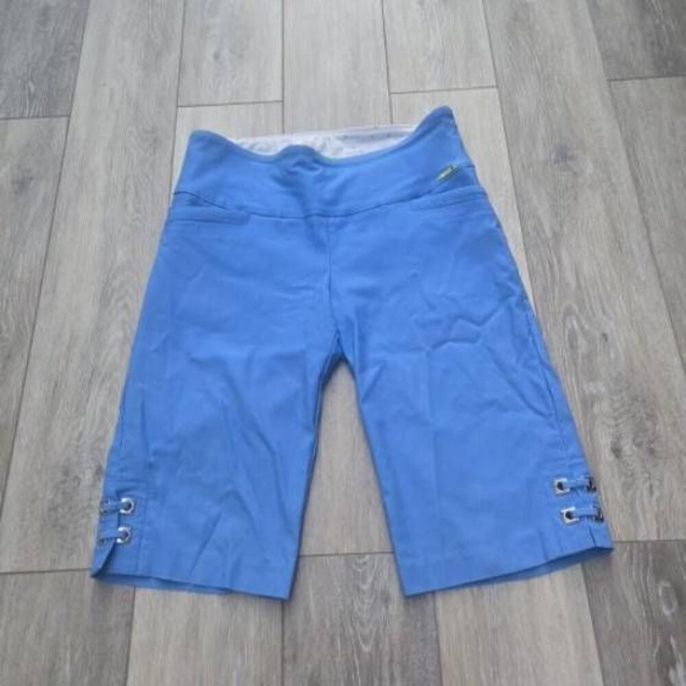 Swing Control golf women's long eyelet masters shorts blue stretchy size 8